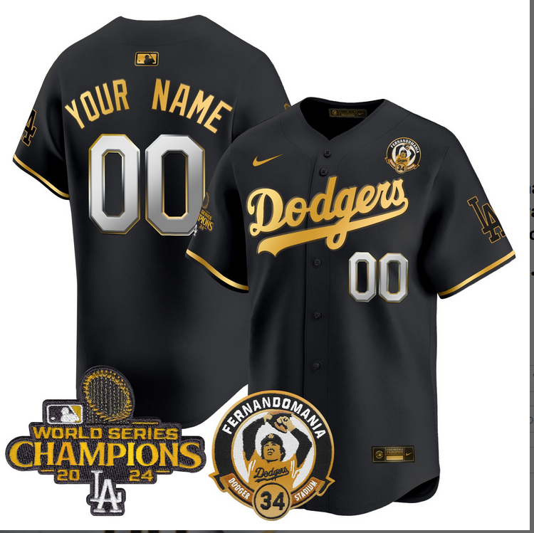 Men MLB Los Angeles Dodgers Custom black 2024 World Series Champions Patch Cooperstown Jersey style 8